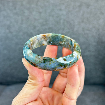 Natural Moss Agate Bangle Leaf Style Size 55 mm