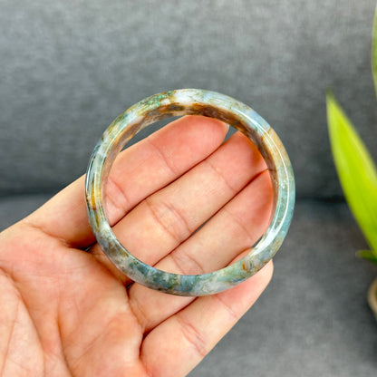 Natural Moss Agate Bangle Leaf Style Size 55 mm