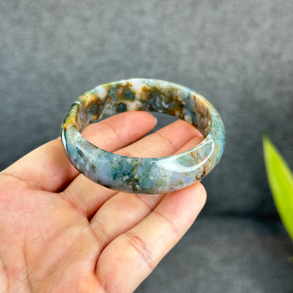 Natural Moss Agate Bangle Leaf Style Size 55 mm