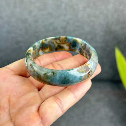 Natural Moss Agate Bangle Leaf Style Size 55 mm