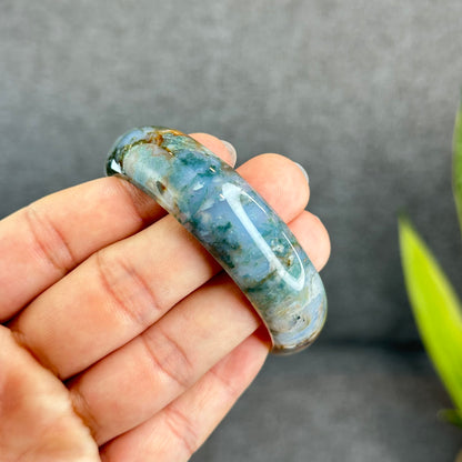 Natural Moss Agate Bangle Leaf Style Size 55 mm