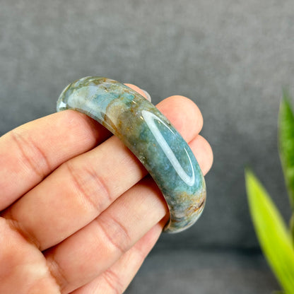 Natural Moss Agate Bangle Leaf Style Size 55 mm