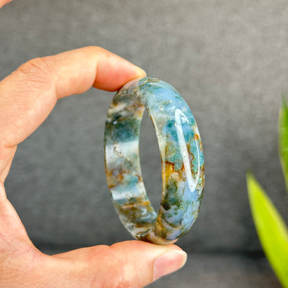 Natural Moss Agate Bangle Leaf Style Size 55 mm