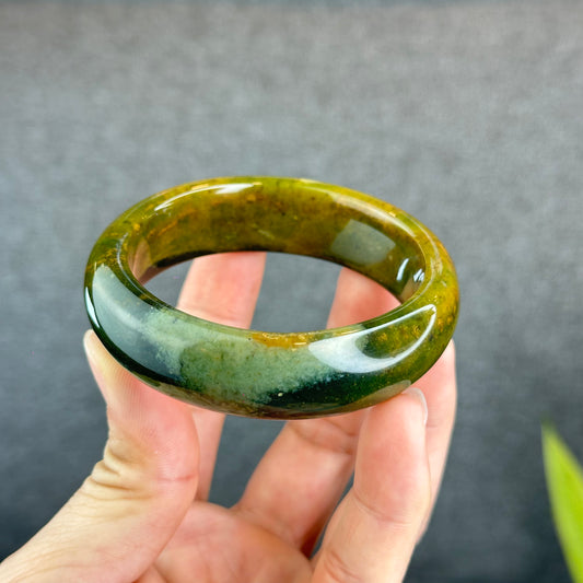 Natural Colourful Chalcedony Bangle Leaf Style Size 57 mm