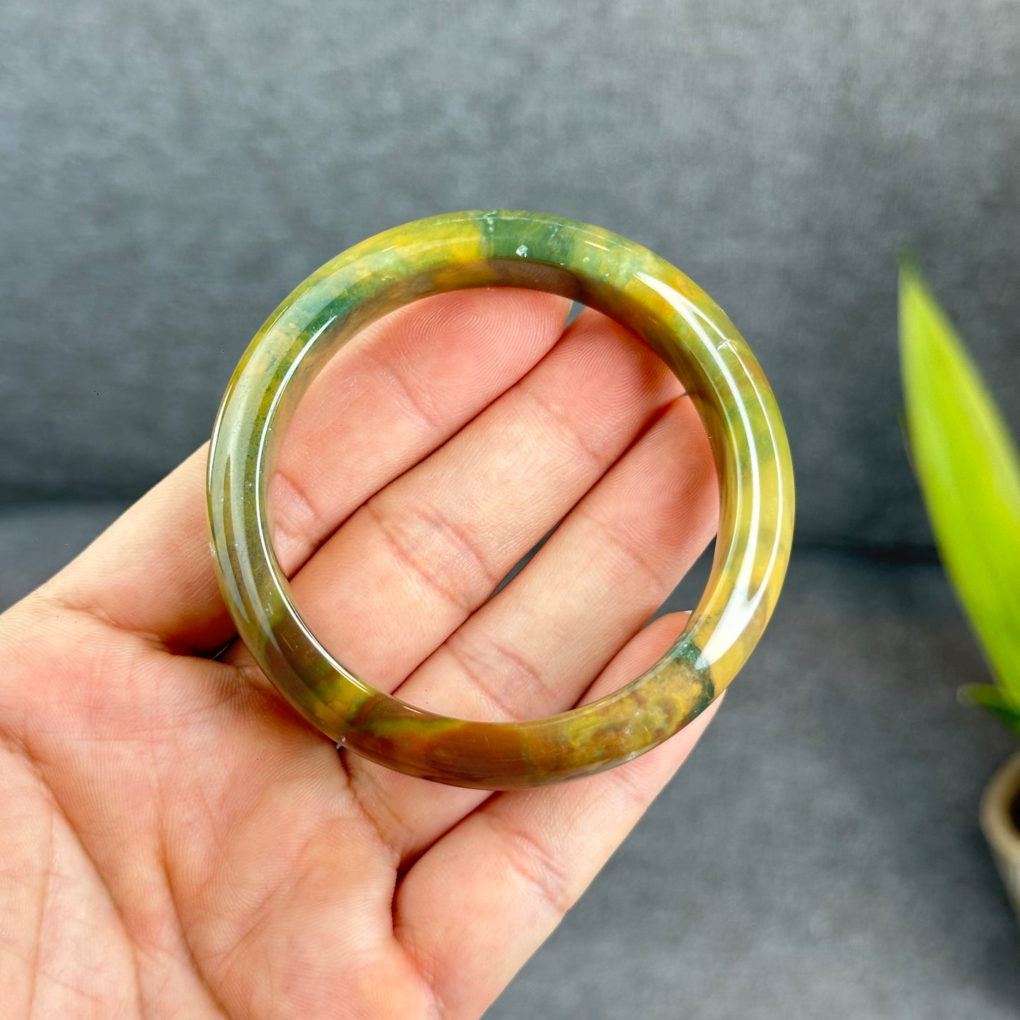 Colourful Chalcedony Bangle Leaf Style Size 53.5 mm