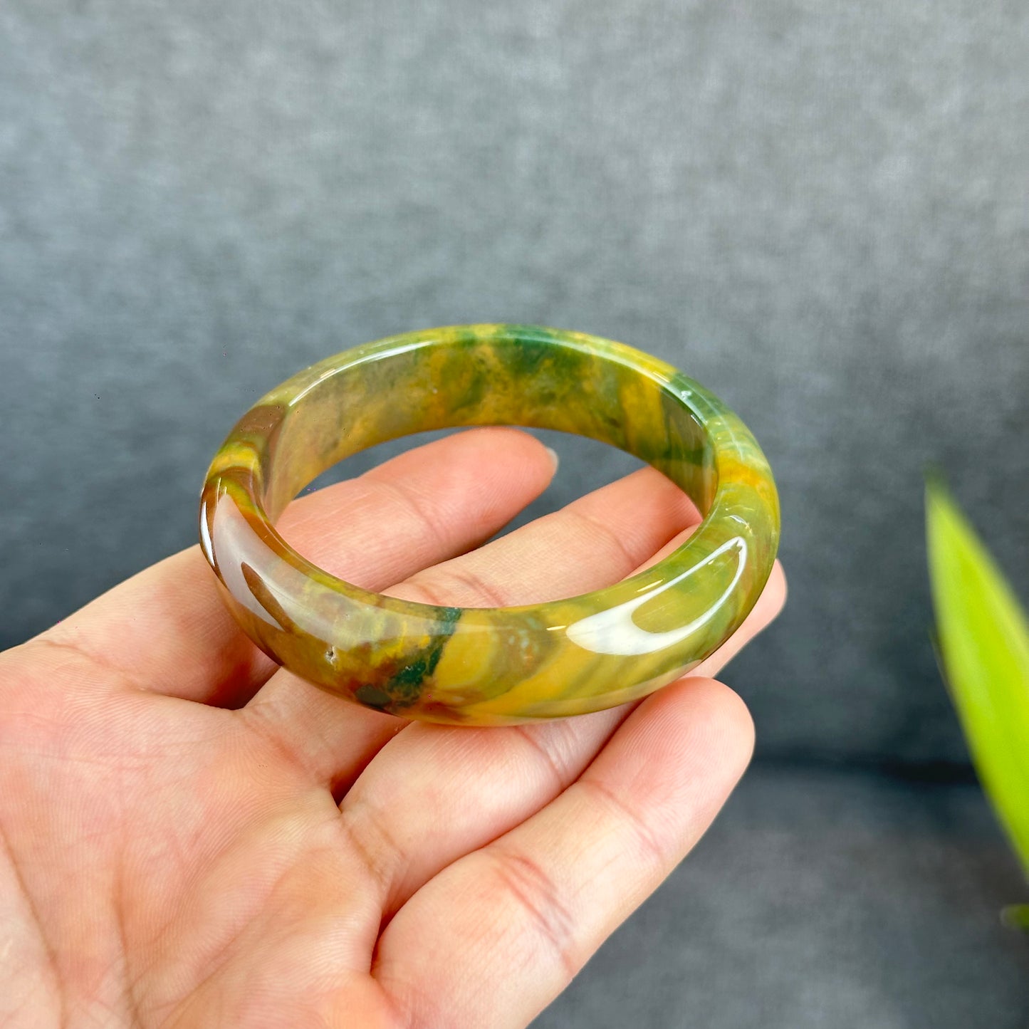 Colourful Chalcedony Bangle Leaf Style Size 53.5 mm