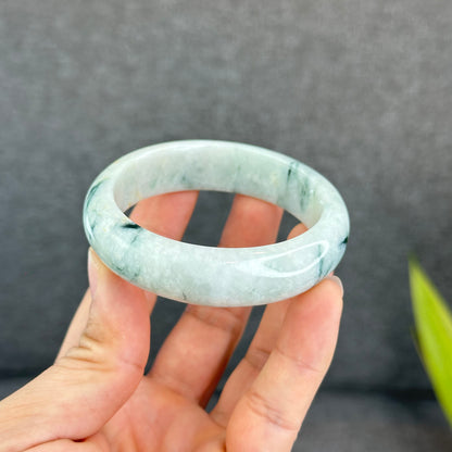 Bracelet en jade de jadéite verte florale Style feuille Taille 55,6 mm