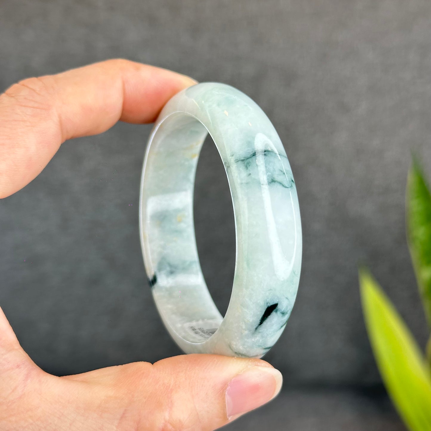 Bracelet en jade de jadéite verte florale Style feuille Taille 55,6 mm