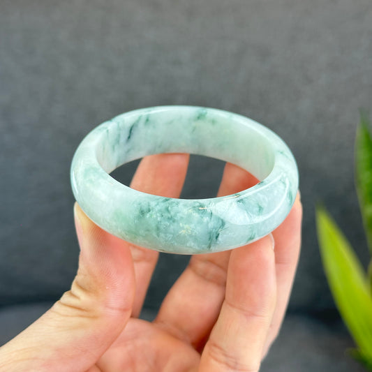Bracelet en jade de jadéite verte florale Style feuille Taille 51 mm