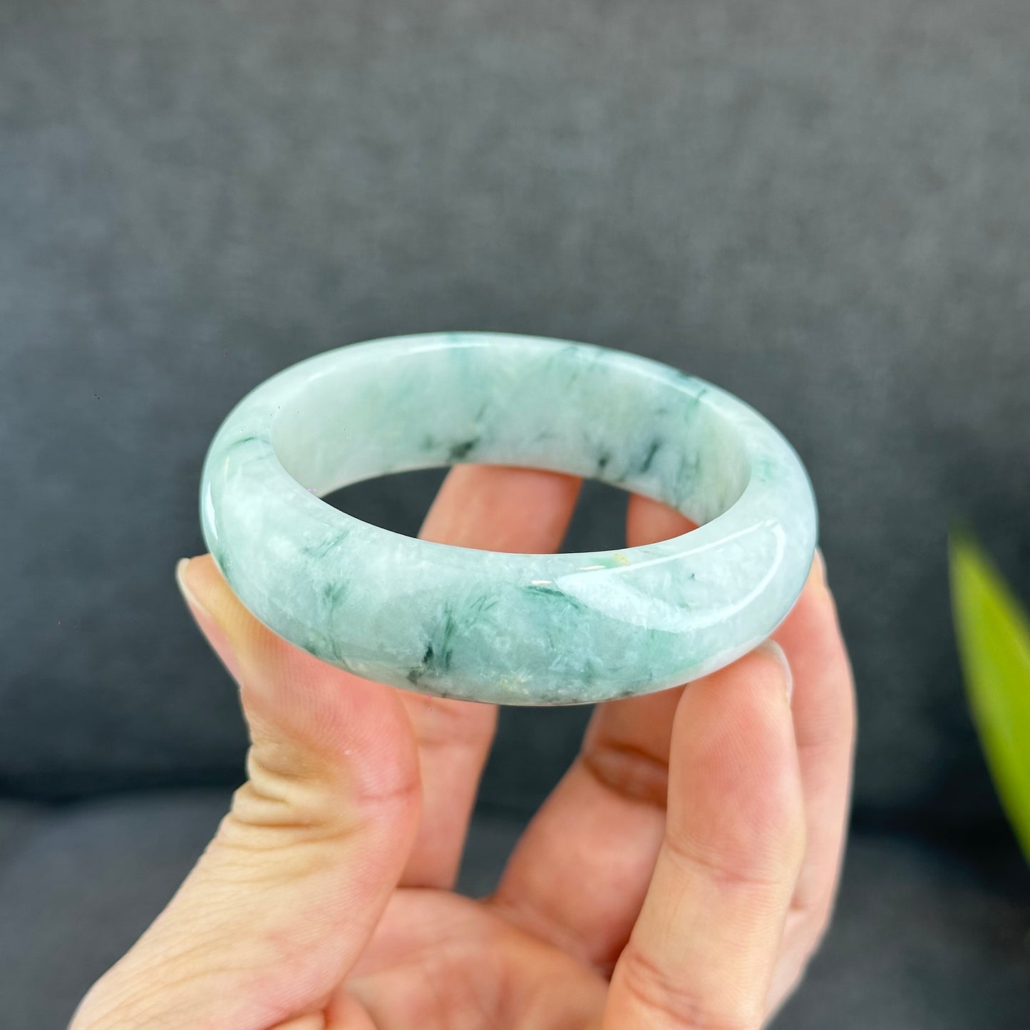 Bracelet en jade de jadéite verte florale Style feuille Taille 51 mm