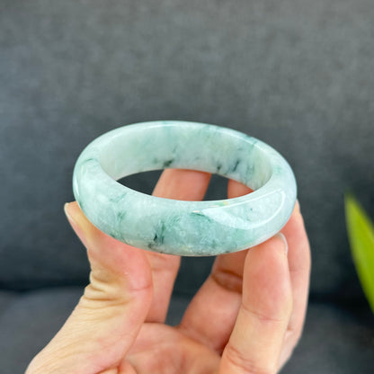 Bracelet en jade de jadéite verte florale Style feuille Taille 51 mm