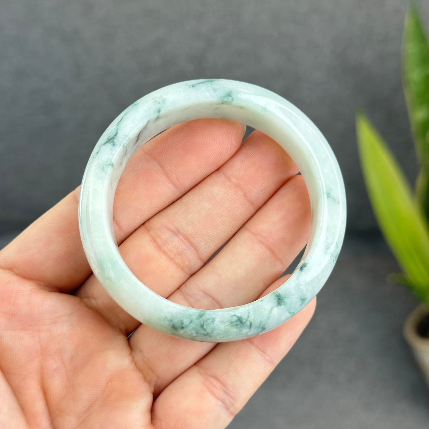 Bracelet en jade de jadéite verte florale Style feuille Taille 51 mm