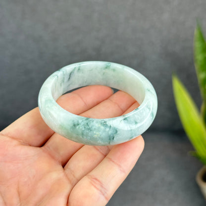 Bracelet en jade de jadéite verte florale Style feuille Taille 51 mm