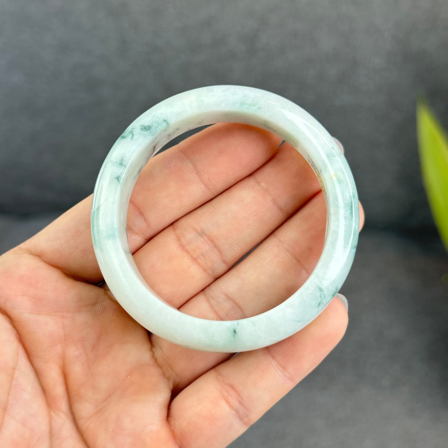 Bracelet en jade de jadéite verte florale Style feuille Taille 51 mm