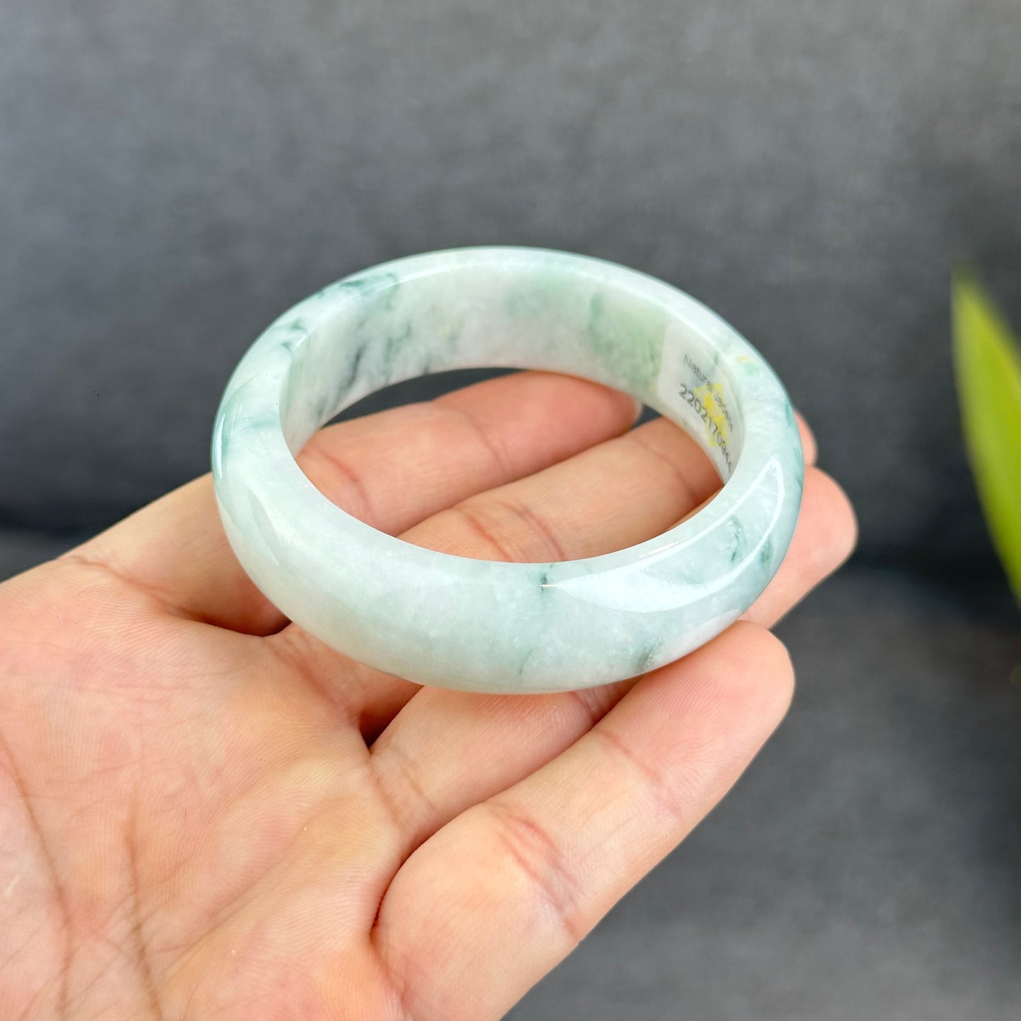 Bracelet en jade de jadéite verte florale Style feuille Taille 51 mm