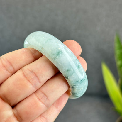Bracelet en jade de jadéite verte florale Style feuille Taille 51 mm