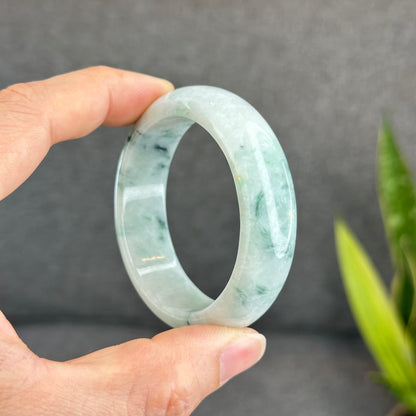 Bracelet en jade de jadéite verte florale Style feuille Taille 51 mm