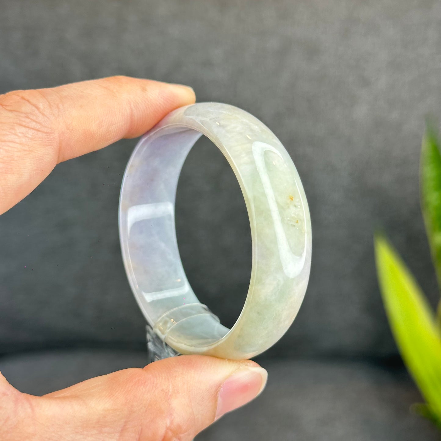 Natural Lavender Jadeite Jade Bangle Leaf Style Size 50.8 mm