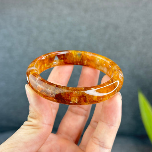 Natural Fire Quartz Golden Healer Bangle Leaf Style Size 56 mm