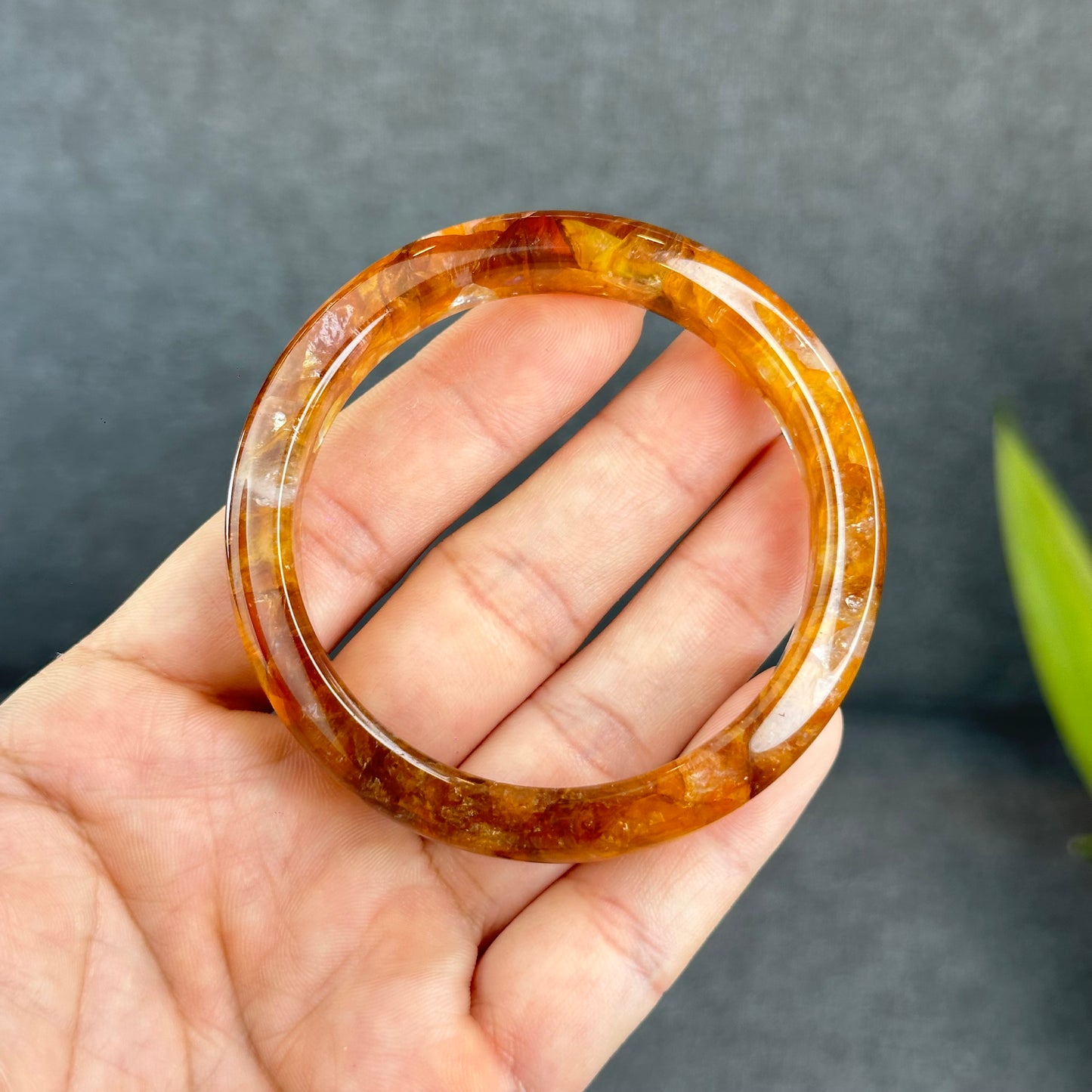 Bracelet de guérison doré en quartz de feu, style feuille, taille 56 mm