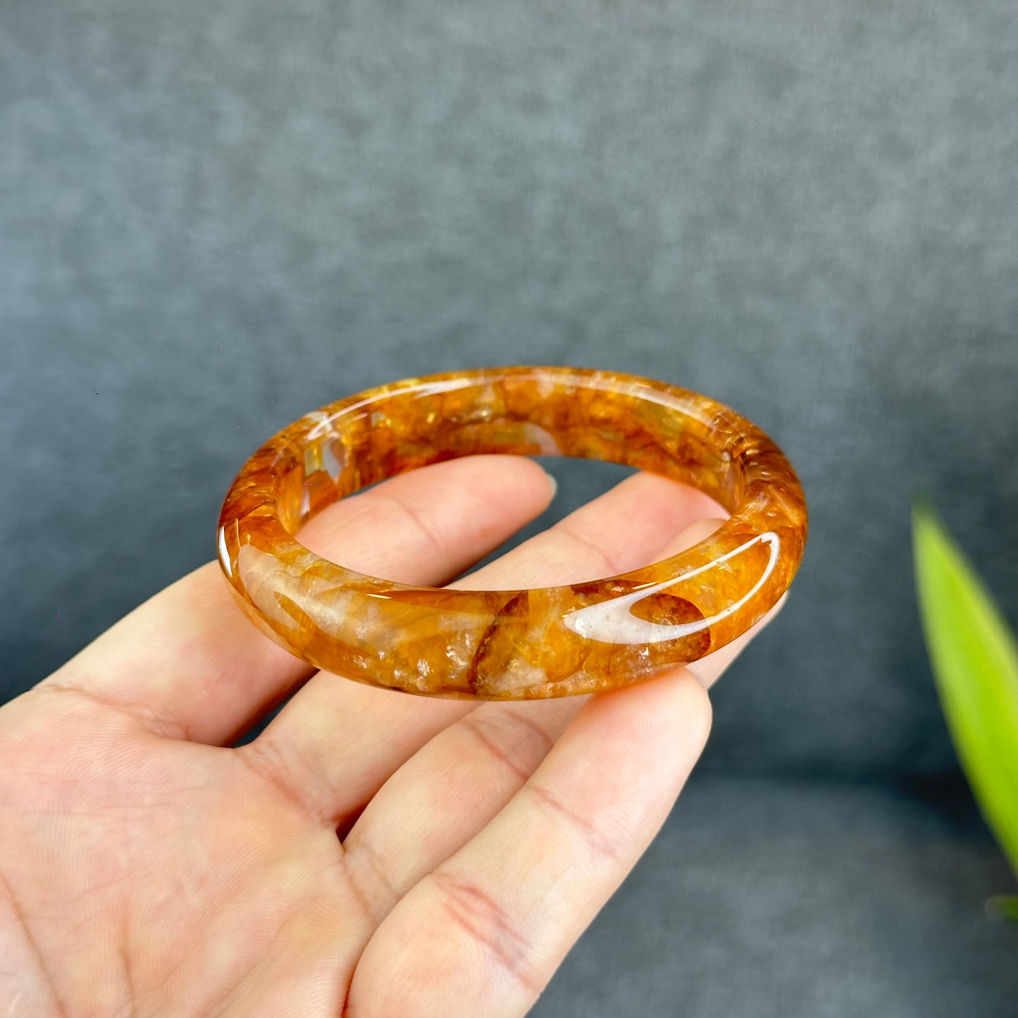 Bracelet de guérison doré en quartz de feu, style feuille, taille 56 mm