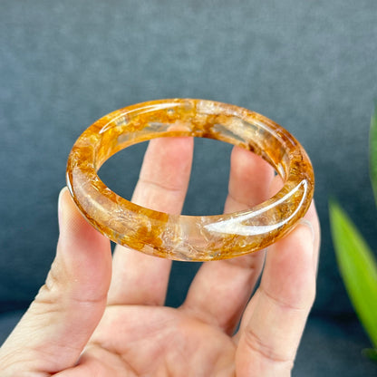 Natural Fire Quartz Golden Healer Bangle Leaf Style Size 57 mm