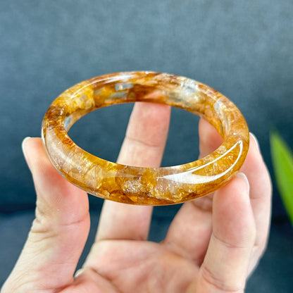 Natural Fire Quartz Golden Healer Bangle Leaf Style Size 57 mm