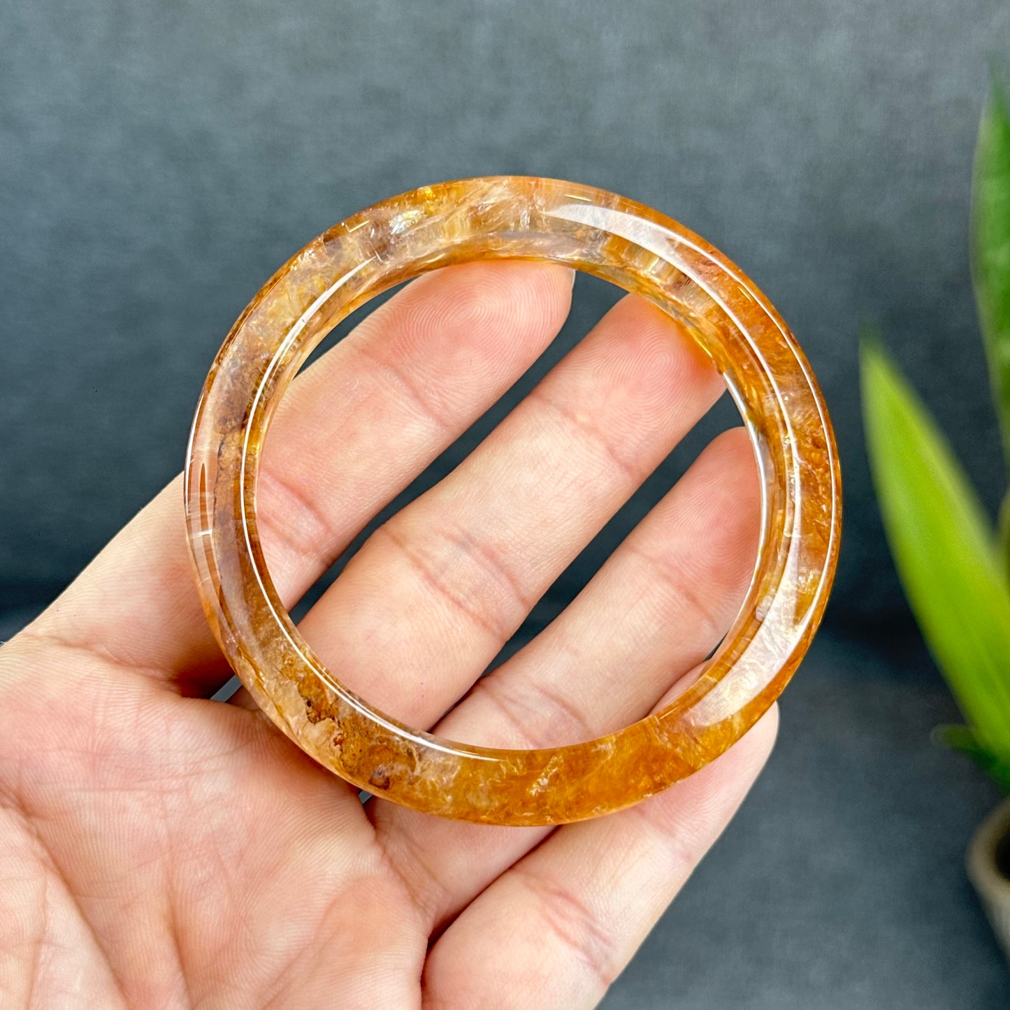 Natural Fire Quartz Golden Healer Bangle Leaf Style Size 57 mm