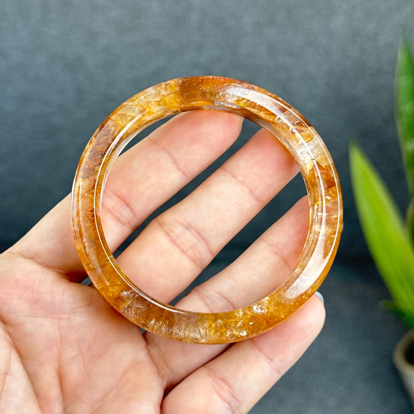 Natural Fire Quartz Golden Healer Bangle Leaf Style Size 57 mm