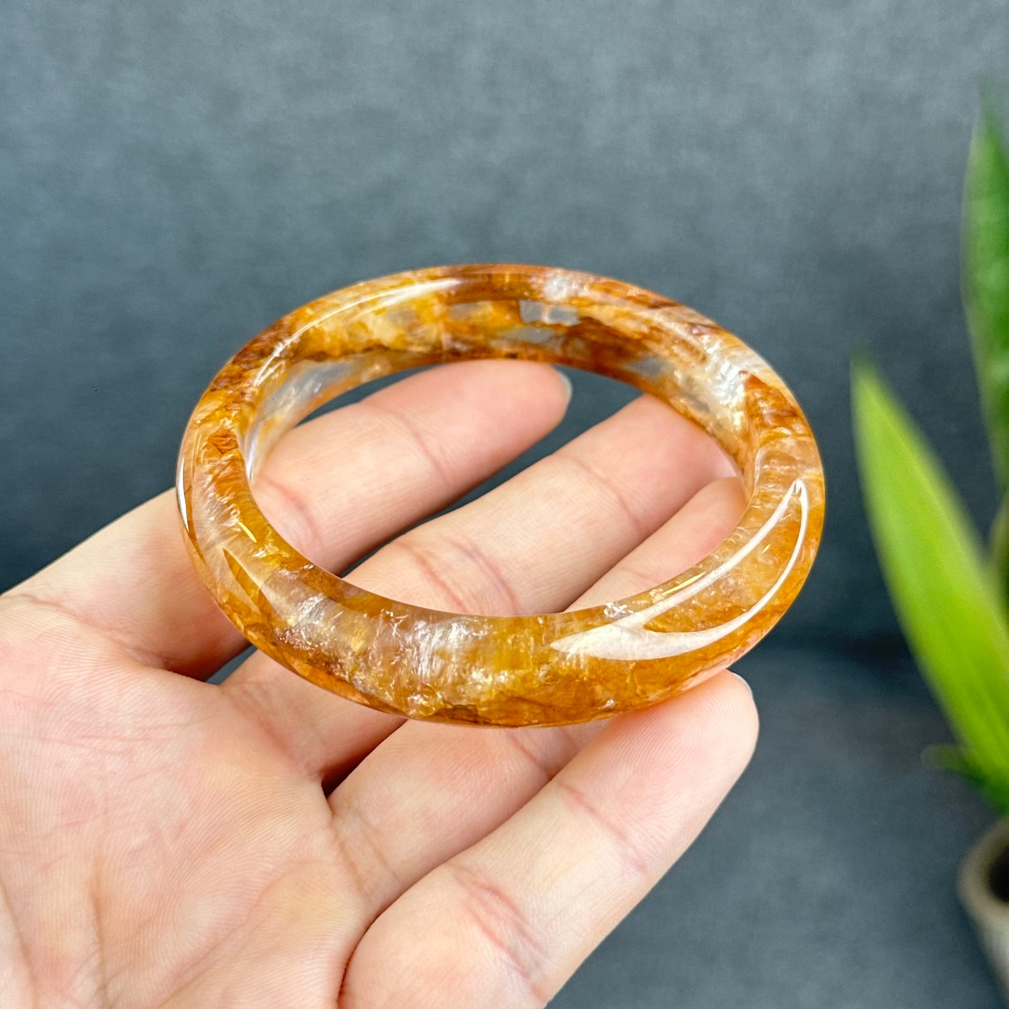 Natural Fire Quartz Golden Healer Bangle Leaf Style Size 57 mm