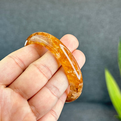 Natural Fire Quartz Golden Healer Bangle Leaf Style Size 57 mm