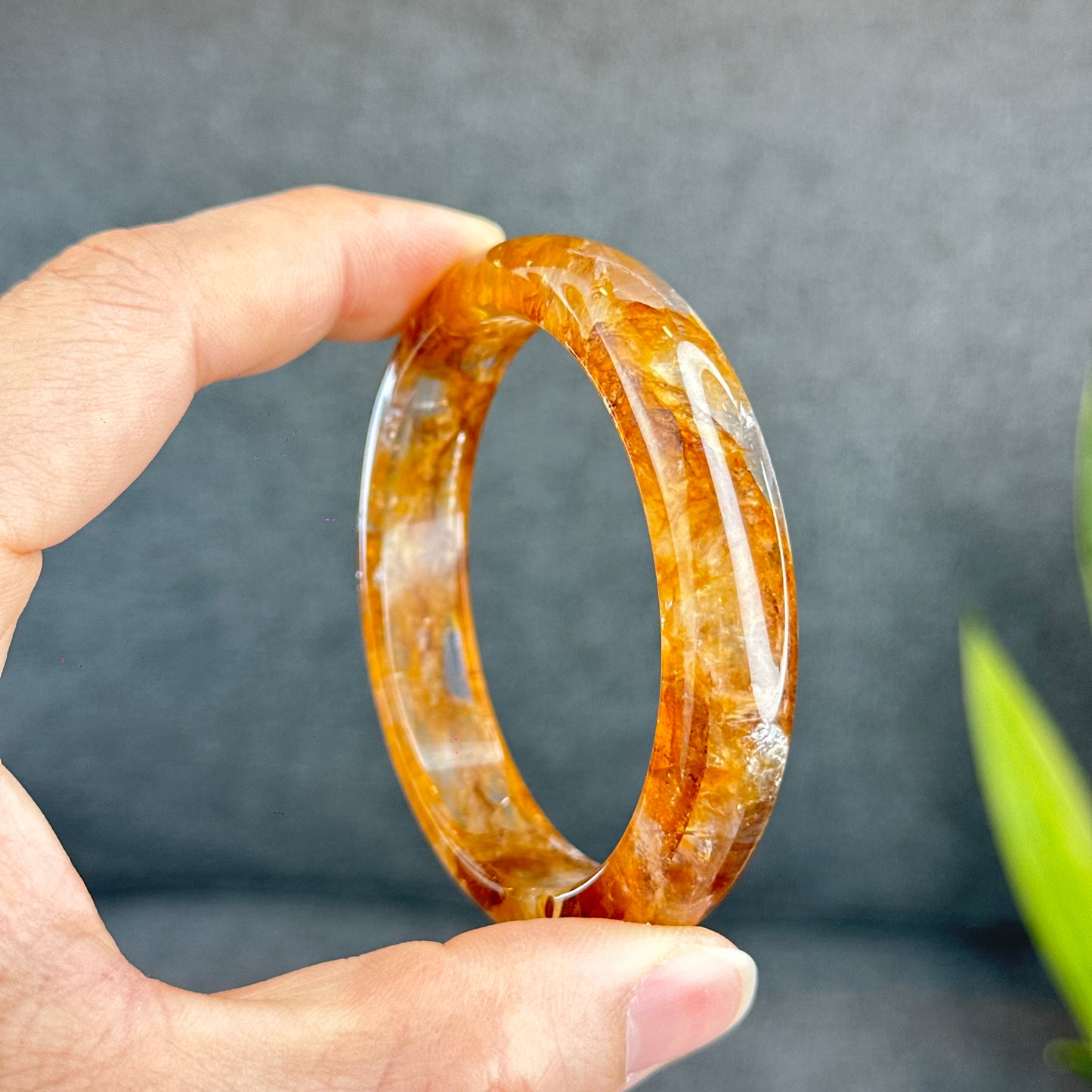 Natural Fire Quartz Golden Healer Bangle Leaf Style Size 57 mm