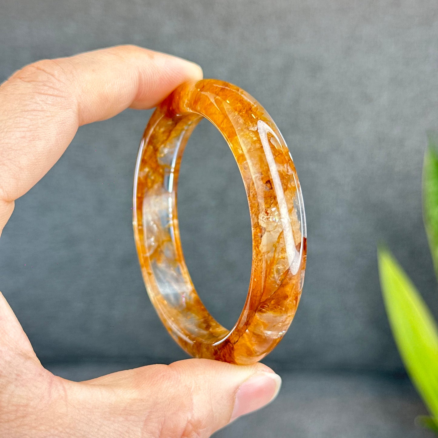 Natural Fire Quartz Golden Healer Bangle Leaf Style Size 57 mm