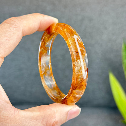 Natural Fire Quartz Golden Healer Bangle Leaf Style Size 57 mm