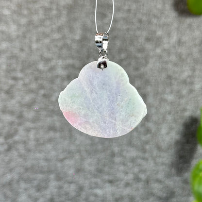Happy Buddha Hand Carving Natural Lavender Jadeite Jade Buddha Pendant with 10k White  Gold Hook Setting