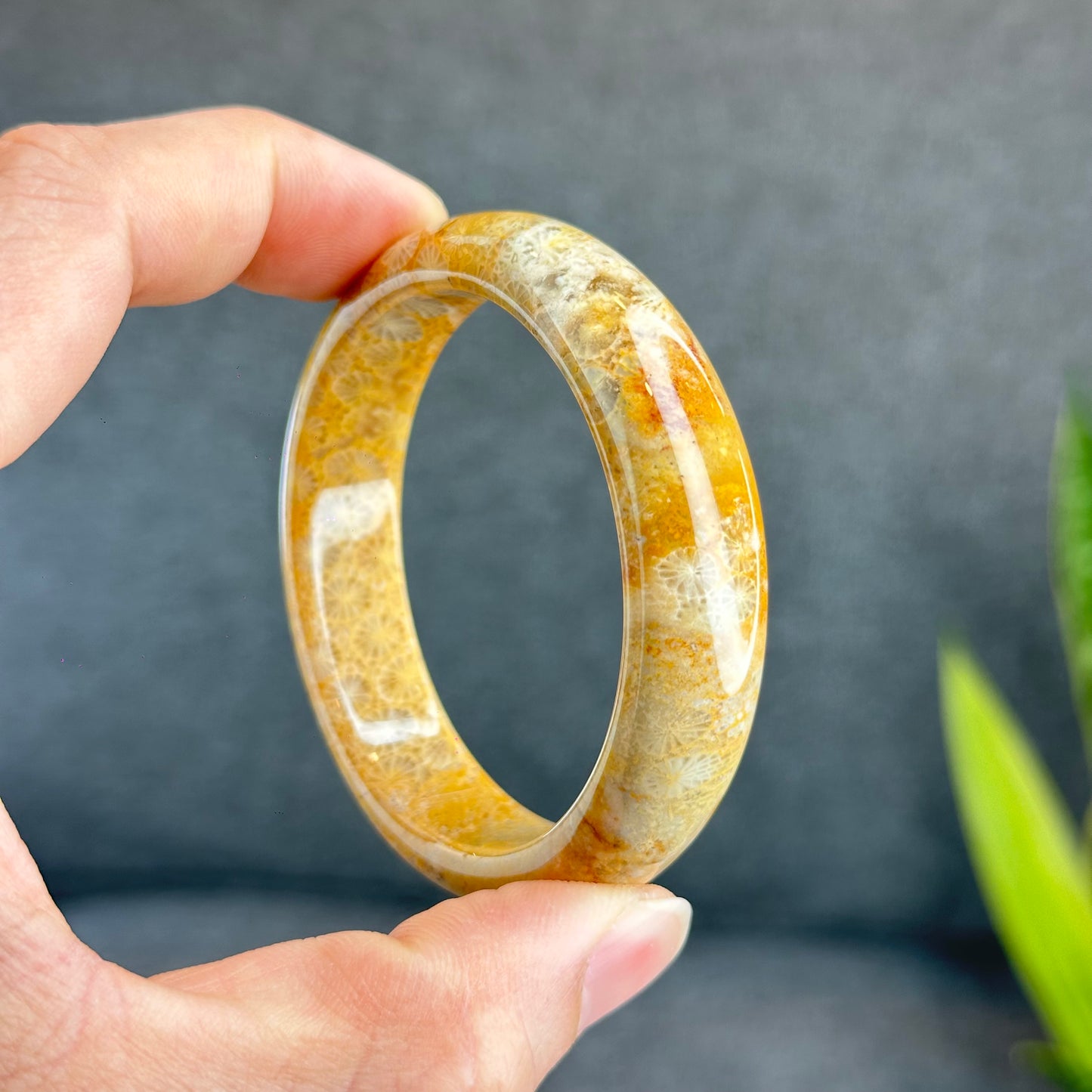 Natural Coral Bangle Leaf Style Size 53 mm