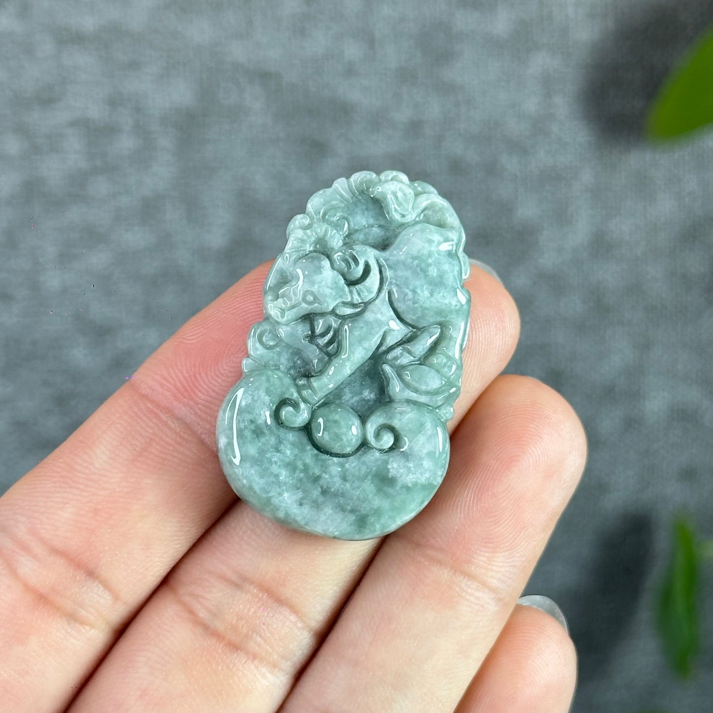 Ox Natural Jadeite Jade Carved Pendant