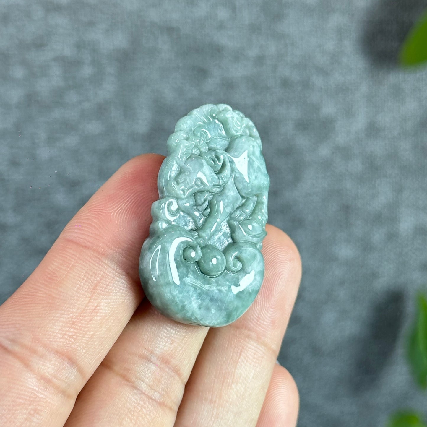 Ox Natural Jadeite Jade Carved Pendant