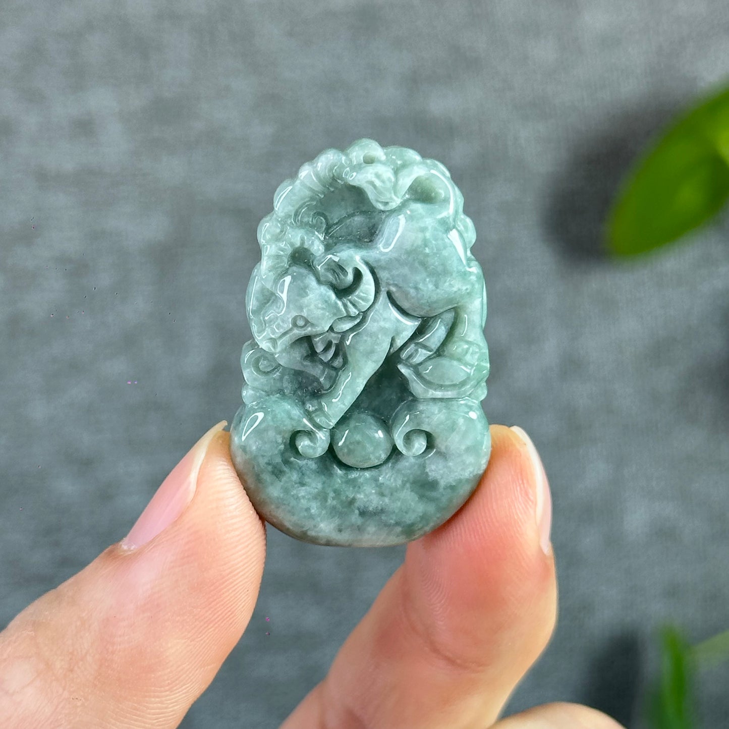 Ox Natural Jadeite Jade Carved Pendant