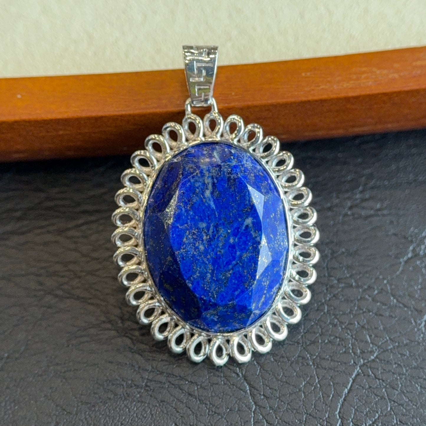 Natural Lapis Lazuli Oval Faceted Pendant in Gold Platted Silver Plated Setting
