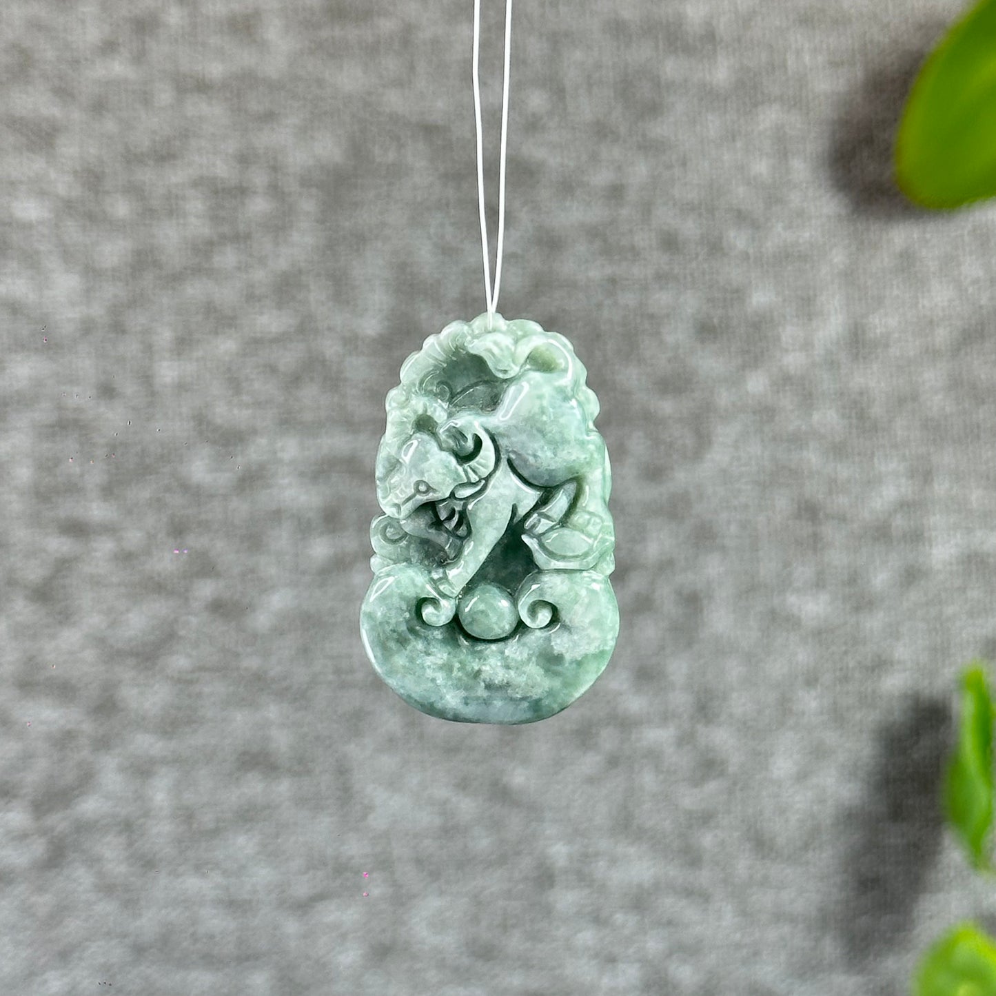 Ox Natural Jadeite Jade Carved Pendant