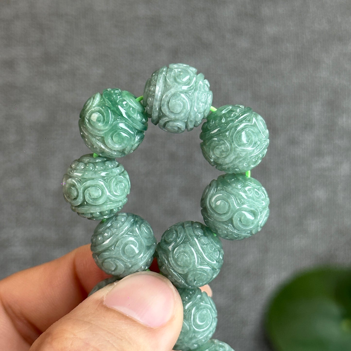 Green Lucky Cloud Jadeite Jade Bracelet Size 14 mm