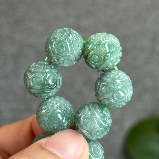 Green Lucky Cloud Natural Jadeite Jade Bracelet Size 14 mm