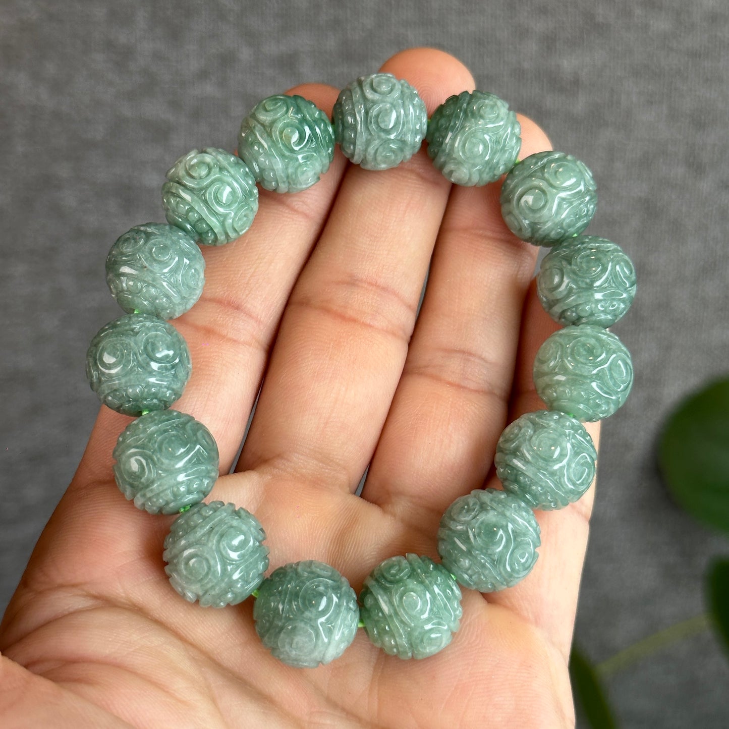 Green Lucky Cloud Jadeite Jade Bracelet Size 14 mm