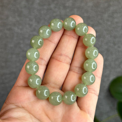 Light Green Hetian Natural Nephrite Jade Bracelet Size 11 mm