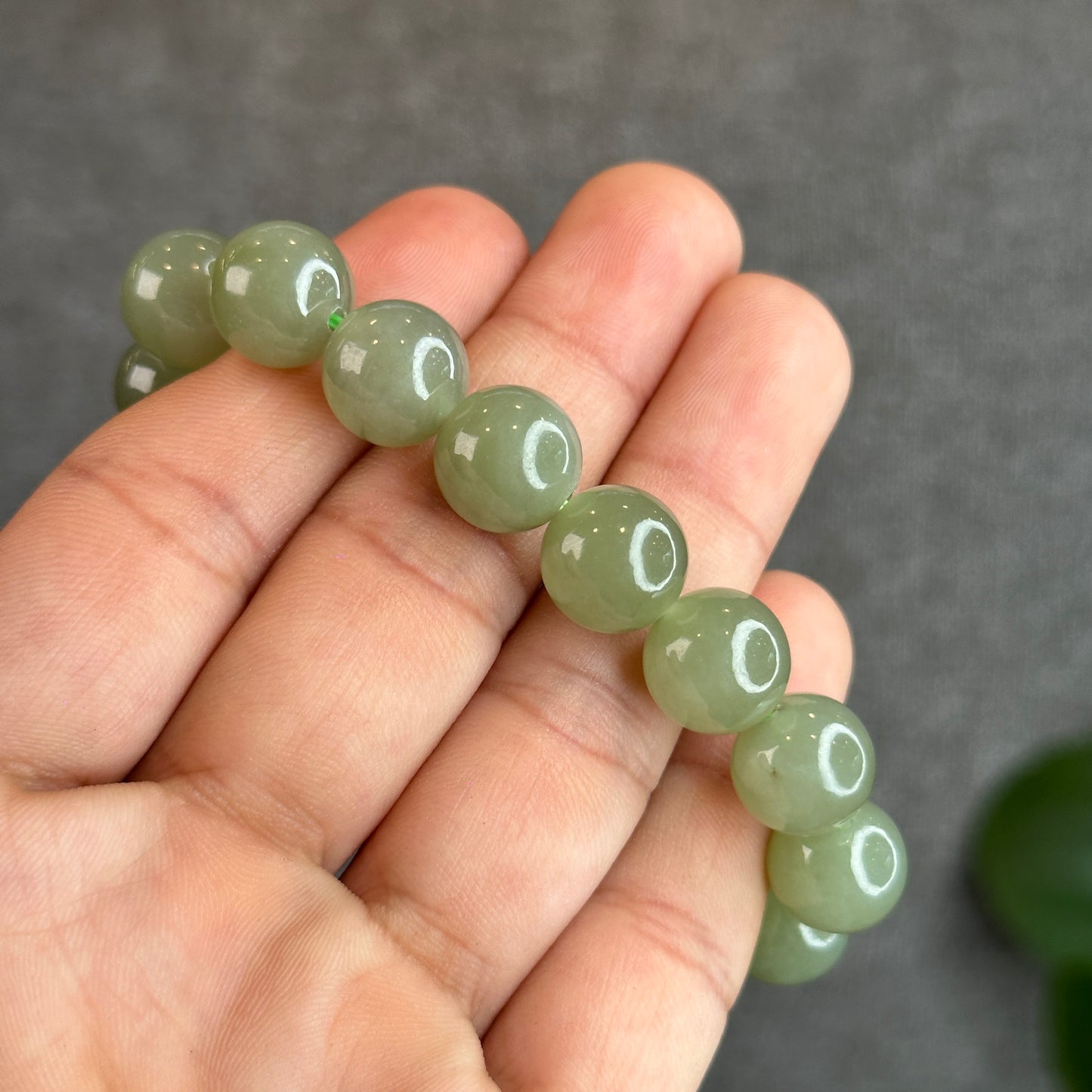 Light Green Hetian Nephrite Jade Bracelet Size 11 mm