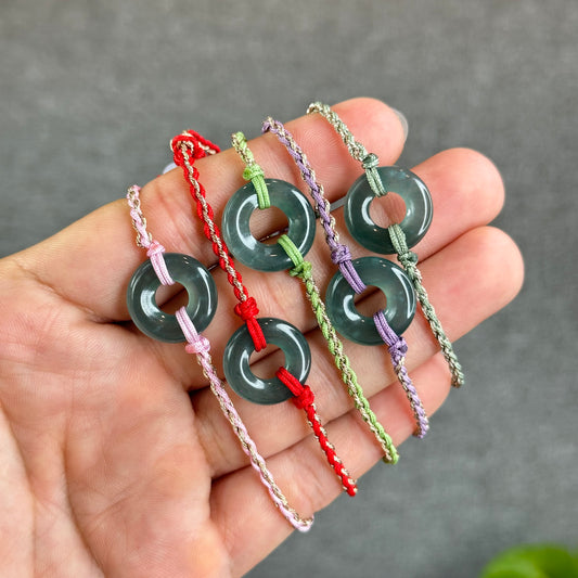 Dong Dieu Donut Water Green Natural Jadeite Jade Bracelet(Random Color Based on Availability)