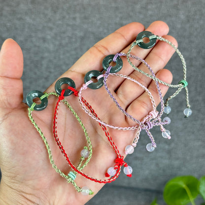 Dong Dieu Donut Water Green Natural Jadeite Jade Bracelet(Random Color Based on Availability)