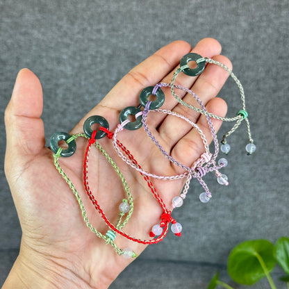 Dong Dieu Donut Water Green Natural Jadeite Jade Bracelet(Random Color Based on Availability)