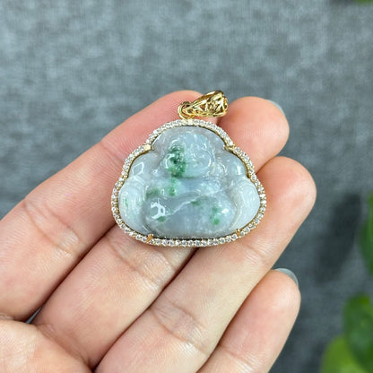 Pendentif en jade de jadéite verte impériale Happy Buddha